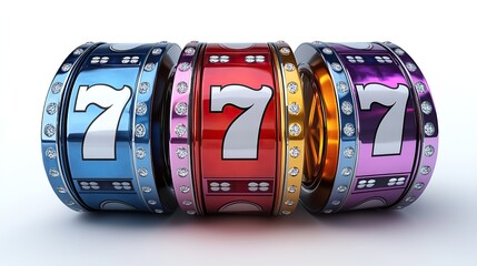 image depicting three slot machine reels showing triple sevens they are rendered in a 3d style and set against a white background concept of winning and luck 3d rendering