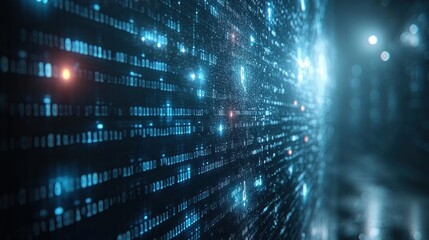 Abstract data stream with blue binary code