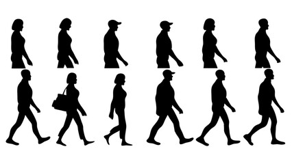 Obraz premium set of people walking silhouette vector on white background