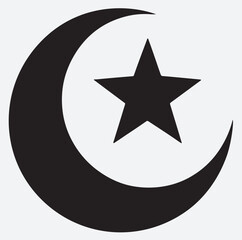 the Islamic crescent silhouette vector art illustration, black star button