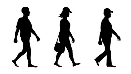 Obraz premium set of people walking silhouette vector on white background