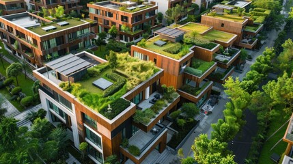 Fototapeta premium Modern residential buildings with green roofs sustainable design