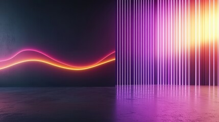 A vibrant, modern space featuring neon lights and a colorful gradient, creating a dynamic and futuristic atmosphere.