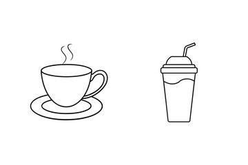 Minimalist Hot Coffee Cup And Cold Drink Vector Illustration Outline Style