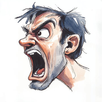 Watercolor copic marker concept sketch of dad yelling face