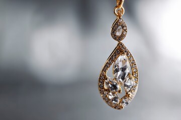 Elegant Gold Pendant: Dazzling Clear Crystals in a Teardrop Design