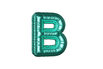 Green Metal Balloon English Alphabet Letter B white background. 3d Rendering