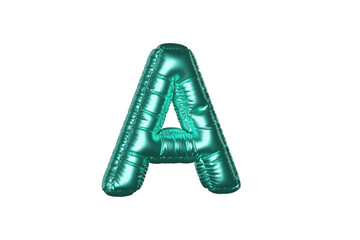 Green Metal Balloon English Alphabet Letter A white background. 3d Rendering