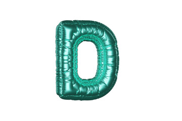 Green Metal Balloon English Alphabet Letter D white background. 3d Rendering