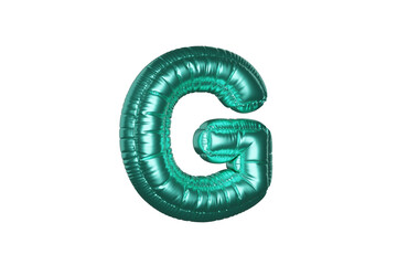 Green Metal Balloon English Alphabet Letter G white background. 3d Rendering