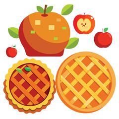 American apple pie set vector design clipart on white background