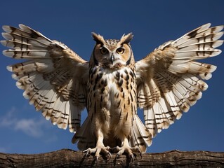 Fototapeta premium A Regal Owl in Flight, Its Eyes Fixed and Talons Outstretched