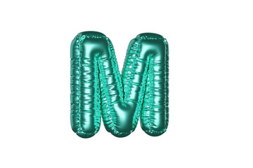 Green Metal Balloon English Alphabet Letter M white background. 3d Rendering