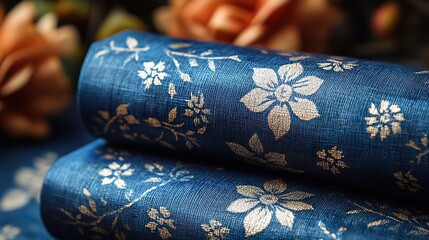 Indigo batik patterns adorn a piece of traditional fabric