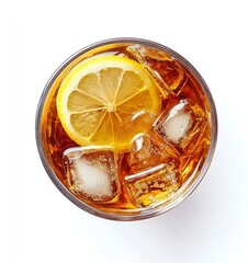 Iced Tea with Lemon Slice and Ice Cubes