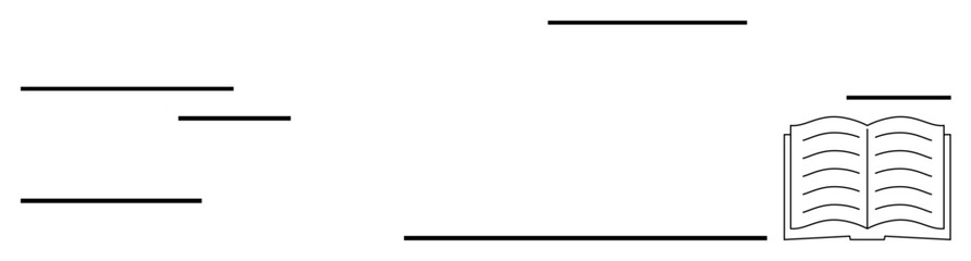 Open book with lined pages accompanied by minimalist horizontal lines. Ideal for education, reading, writing, literature, research, storytelling, study and creativity. Flat simple metaphor