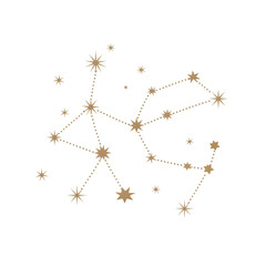 Vector star constellations dotted line connections gold accents on white astrology theme on transparent background