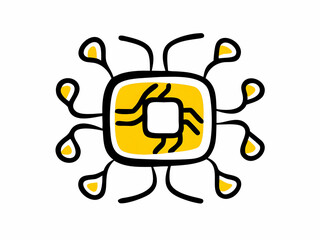 Drawing of Computer Chip or Processor in Yellow and Black