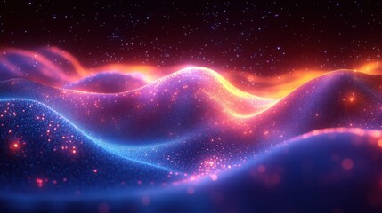 Fototapeta premium Abstract Glowing Particle Waves Cosmic Nebula Vibrant Colors Digital Art Background Image