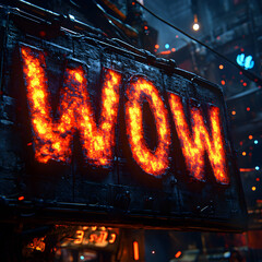 Fiery WOW Sign 3D Illustration