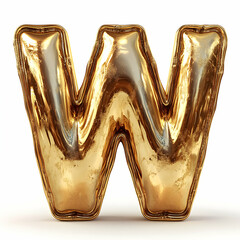 Golden Balloon Letter W 3D Render