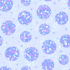 Seamless Vector Pattern of Disco Balls in Blue and Purple Colors