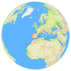 Fototapeta premium View of the earth from space showing the location of Spain