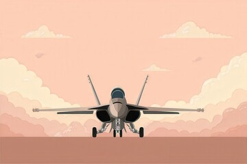 Fototapeta premium Fighter Jet in Front View with Clouds and Soft Background Colors