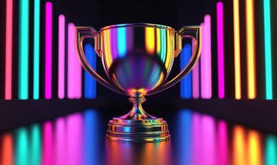 Trophy award neon lights victory celebration ceremony