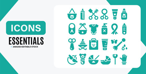 Baby Essentials Silhouette Icons Set