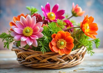 Obraz premium Adonis & Staphylea Orange Pink Twig Basket