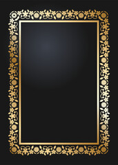 Floral rectangular golden frame. Festive design. Gold border with flowers. Frames vector