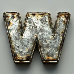 Rusty Metal Letter W 3D Render