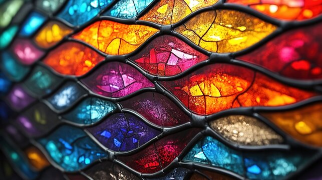 Intricate Stained Glass Panel with Vibrant Colors and Detailed B