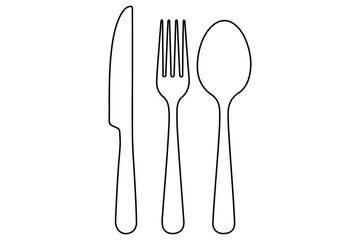 continuous Line Art Illustration of Fork, Knife, and Spoon