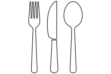 continuous Line Art Illustration of Fork, Knife, and Spoon