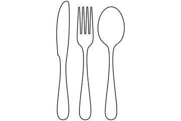 continuous Line Art Illustration of Fork, Knife, and Spoon