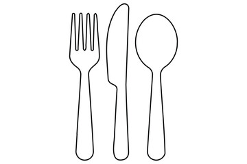 continuous Line Art Illustration of Fork, Knife, and Spoon
