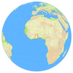 View of the earth from space showing the location of Ghana