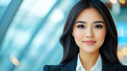 Fototapeta premium Professional portrait of a young asian woman in an office setting for business and corporate design