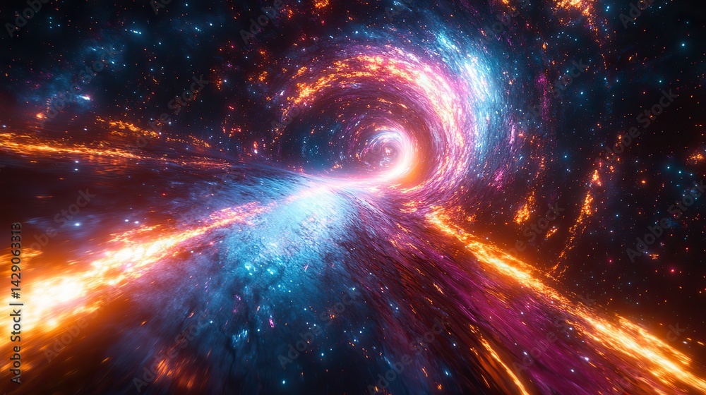 Poster light speed hyperspace space warp background colorful streaks of light gathering towards the event h