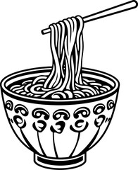 A Bowl Of Noodles Lifted With Chopsticks Asian Cuisine Illustration