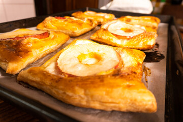 Puff pastry with apple and cream cheese. Dessert. Pastry. Bread
