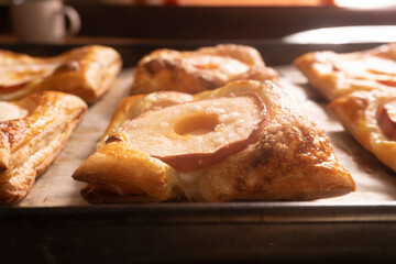 Puff pastry with apple and cream cheese. Dessert. Pastry. Bread