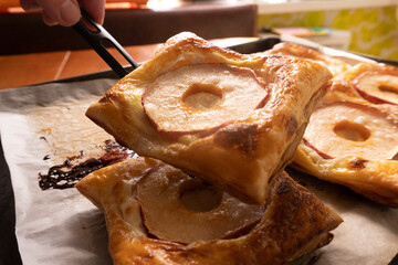 Puff pastry with apple and cream cheese. Dessert. Pastry. Bread