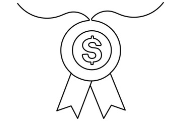 Dollar icon continuous one line drawing with dollar sign outline vector illustration