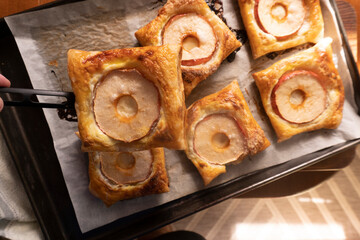 Puff pastry with apple and cream cheese. Dessert. Pastry. Bread
