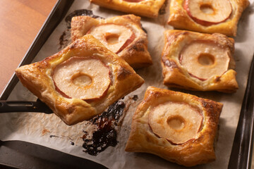 Puff pastry with apple and cream cheese. Dessert. Pastry. Bread