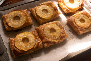 Puff pastry with apple and cream cheese. Dessert. Pastry. Bread