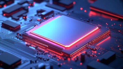 Obraz premium Illuminated CPU on Circuit Board